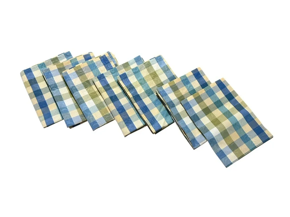 Vintage High End Set Curtains Drapes 6 Panels 1 Valance Yellow Blue Green Plaid